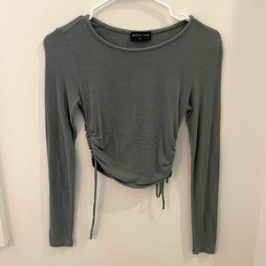 White Fox Long Sleeve Crop Dark Green with Adjustable Strings